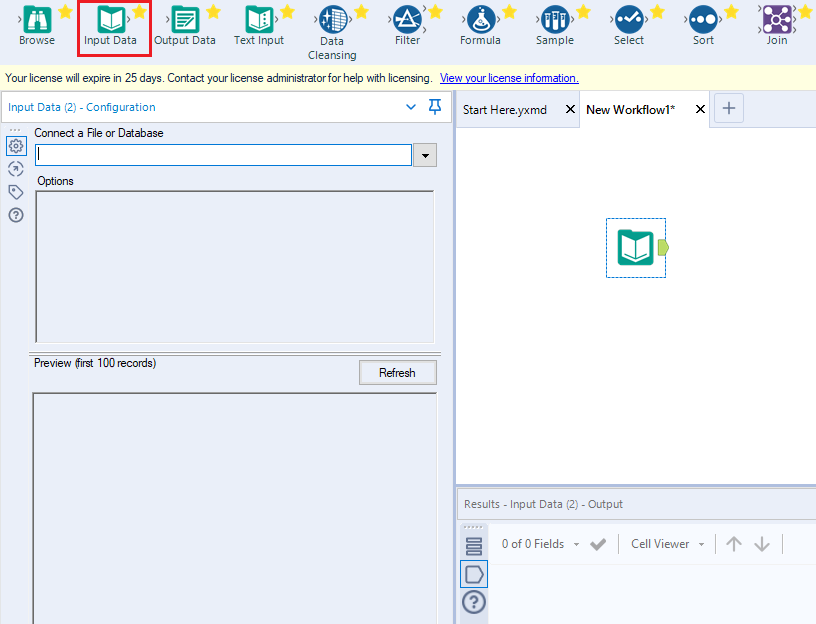 Add a new Input Data tool to the Workflow.